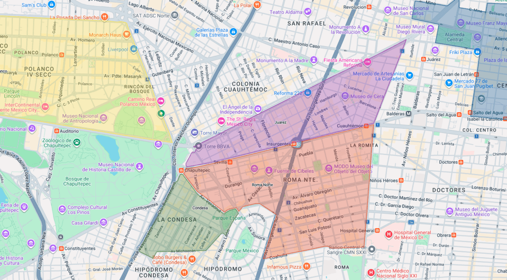 mexico city neighborhoods map showcasing all of the neighborhoods